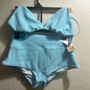 🩵👙VS PINK-Crinkle Triangle Bikini Top&High Waist Shortie Bikini Bottom🩵👙